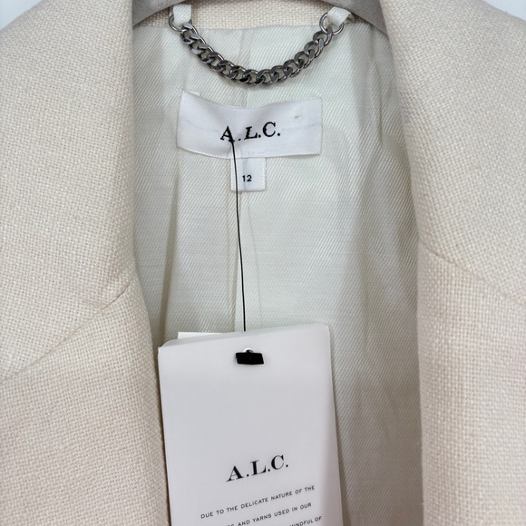 NWT ALC Andrews Cropped Open Blazer Sz 12 Cream Linen Tailored Chic *Flaw - Picture 3 of 16